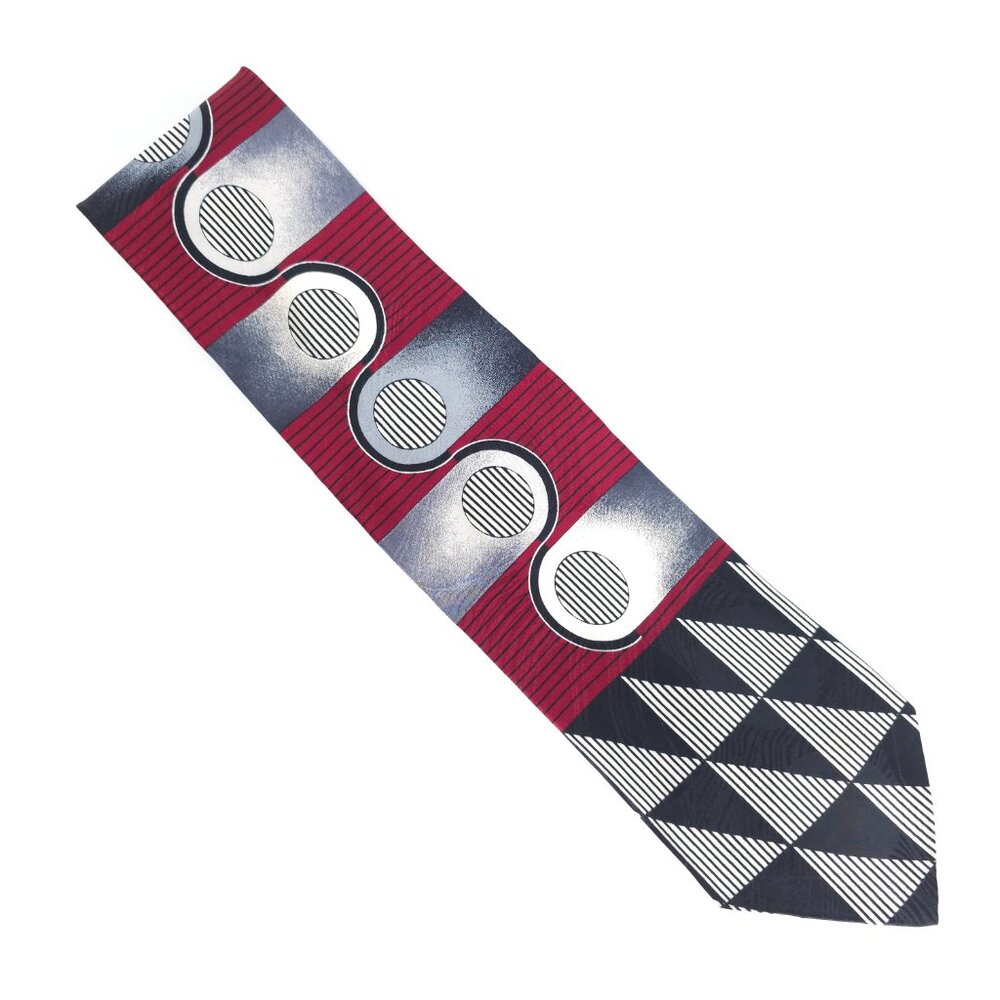 Pierre Balmain Men Necktie 100% Silk Geometric Gray Black Red Size 58x4 - NWOT
